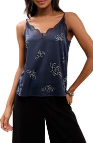 Lipsy Crystal Embellished Lace Trim Satin Camisole