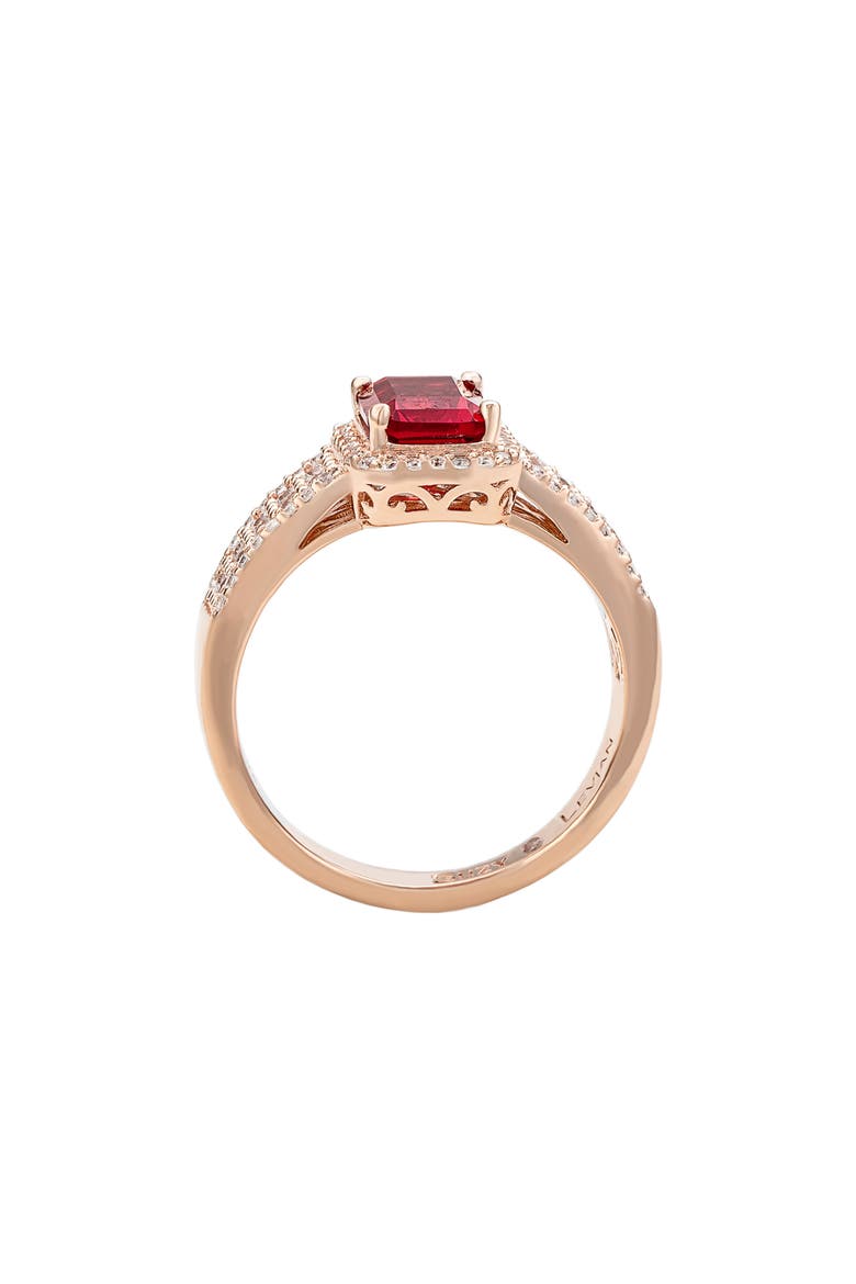 Emerald Cut Cubic Zirconia Halo Ring, Alternate, color, RED