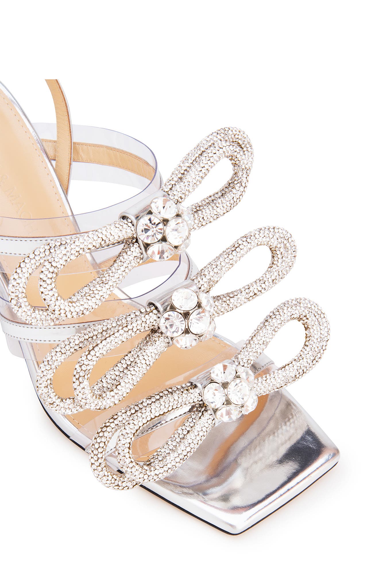 Mach & Mach Crystal Triple Bow Square Toe Slingback Sandal, Alternate, color, 