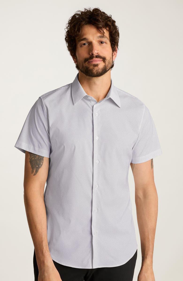 Bonobos Tech Slim Fit Microdot Short Sleeve Performance Button-Up Shirt, Alternate, color, Fine Dot - Blue Hawaii