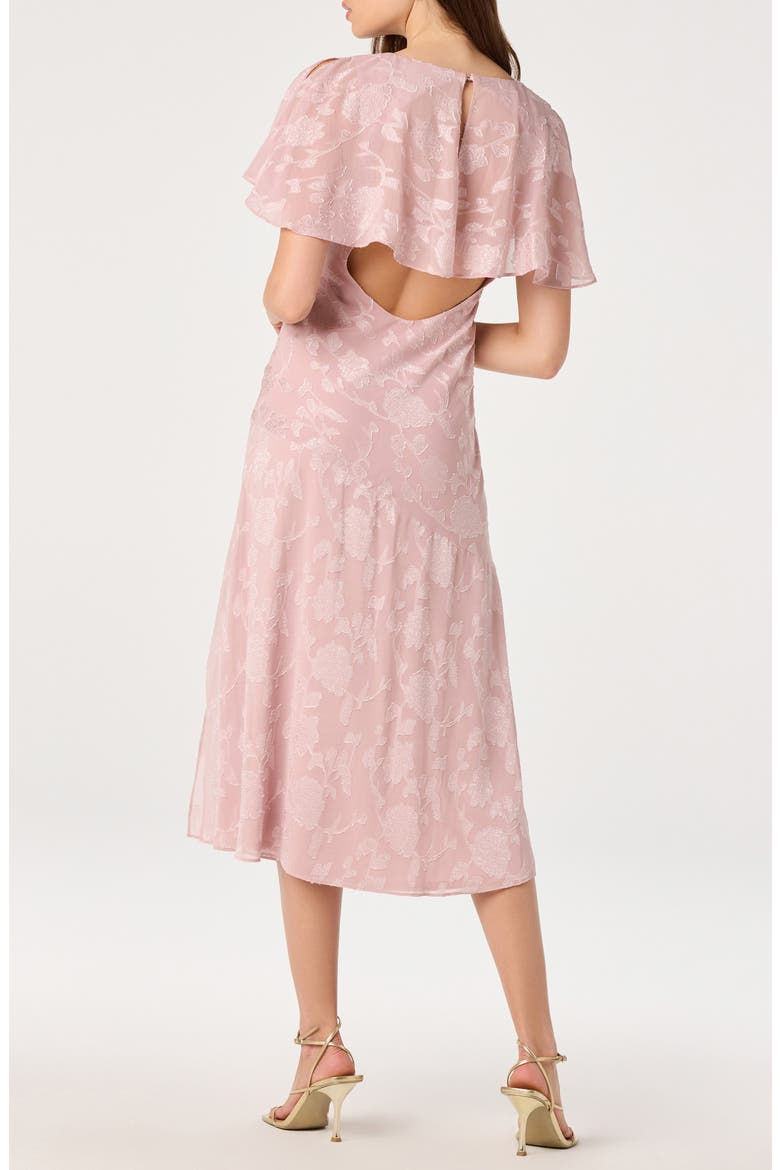 Floral Flutter Sleeve Cutout Back Midi Dress, Alternate, color, LIGHT PINK