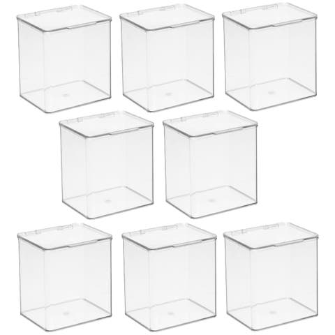 Plastic Bath Stacking Storage Organizer Box, Hinged Lid, 8 Pack