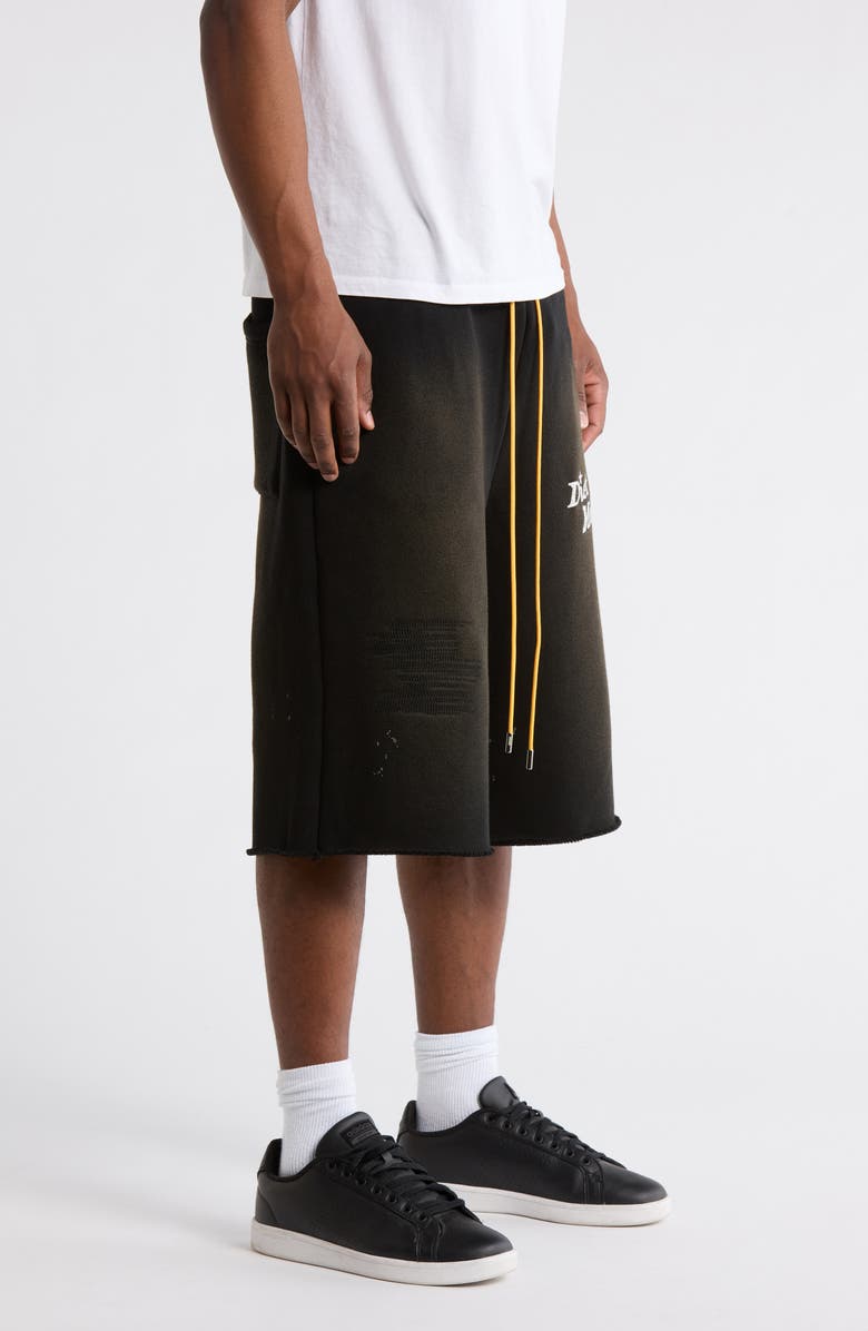 DIET STARTS MONDAY Logo Print Distressed Drawstring Shorts, Alternate, color, Vintage Black