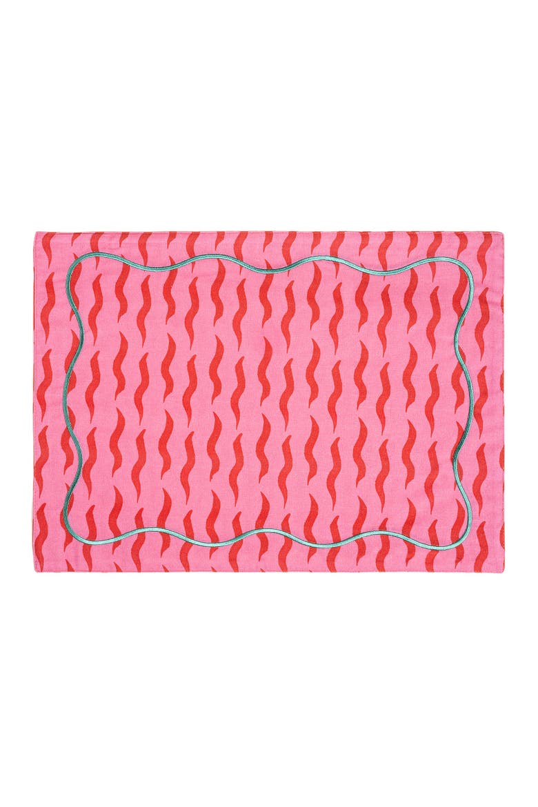 Nilufer Digital Printed Embroidered 100% Cotton Placemat 14X20 In, Main, color, Pink
