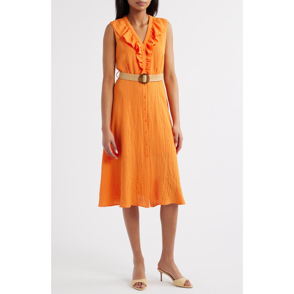 Sam Edelman Ruffle Trim Sleeveless Midi Dress In Orange