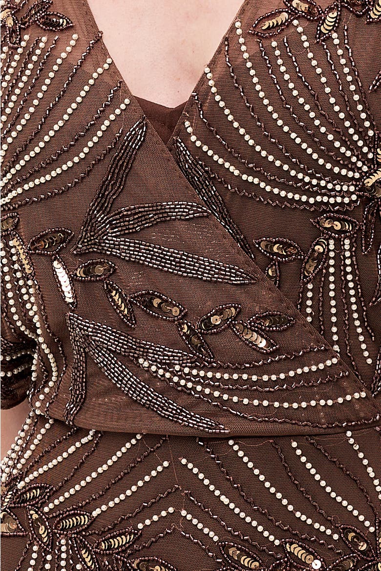 Embellished Sequin Fitted Gown, Alternate, color, CHOCOLATE