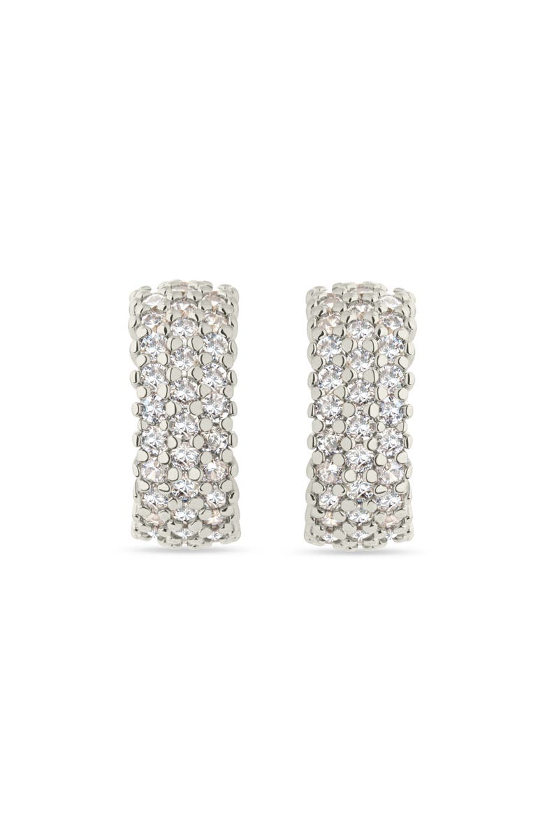 Sterling Forever Elora Pavé Cubic Zirconia Huggie Hoop Earrings, Alternate, color, Silver/Clear