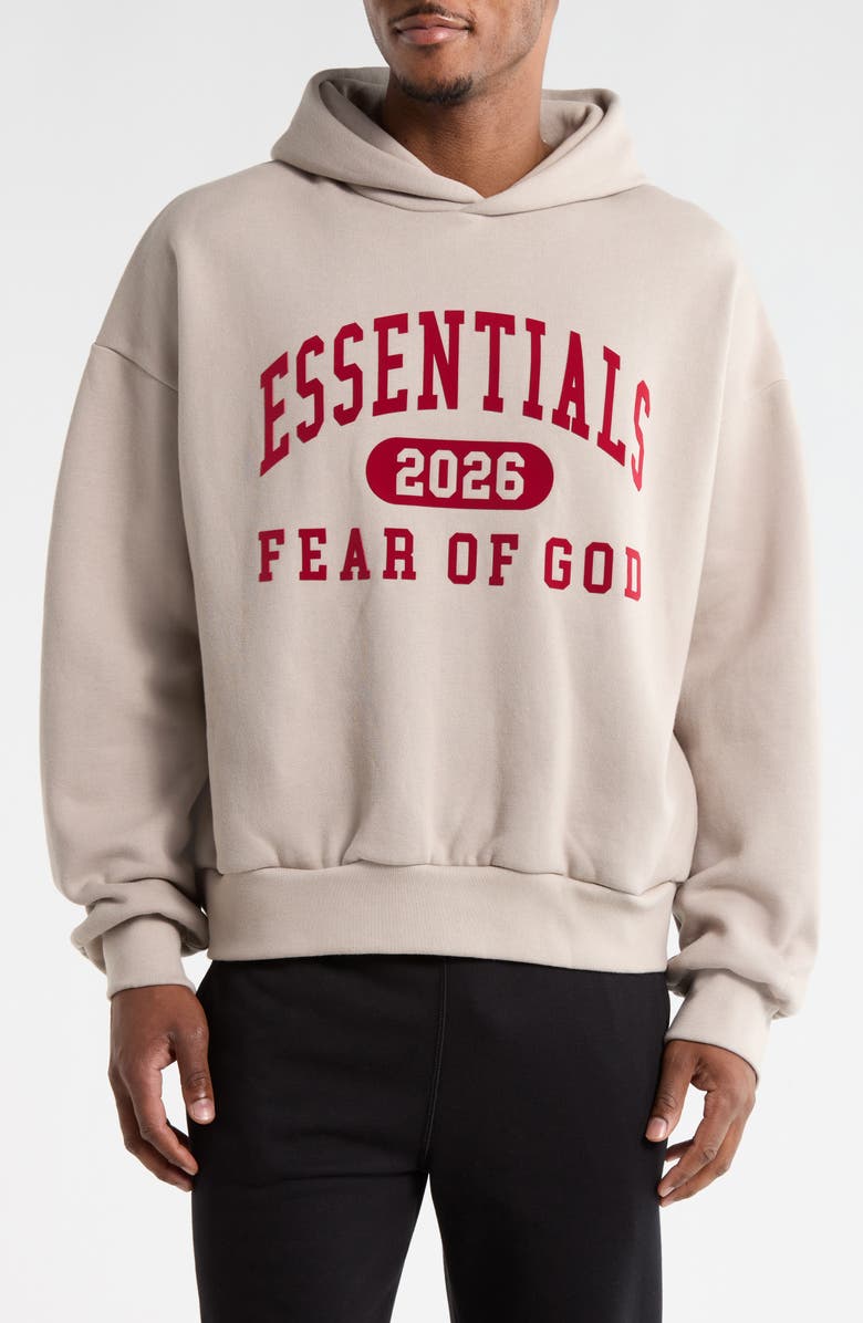 Fear of God Essentials Classic Graphic Hoodie, Main, color, Smoke Grey