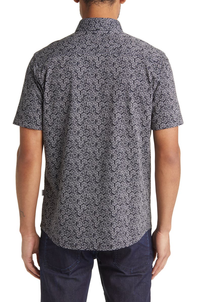 Stone Rose DRY TOUCH<sup>®</sup> Performance Dice Print Short Sleeve Button-Up Shirt, Alternate, color, Black