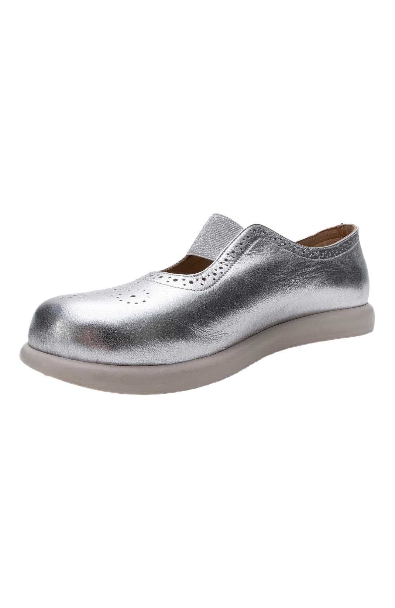 CHELLE Elastic Leather Flat, Alternate, color, Silver Leather