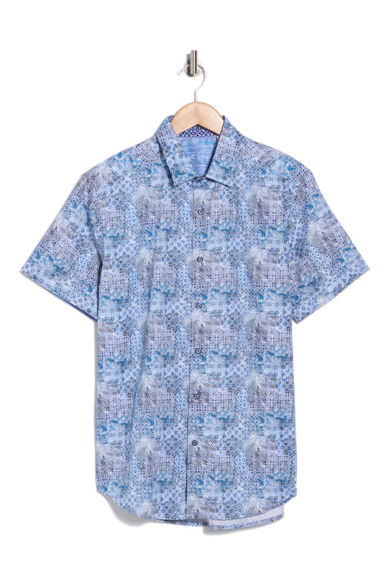 Short Sleeve Button Up Shirt, Alternate, color, BLUE MULTI