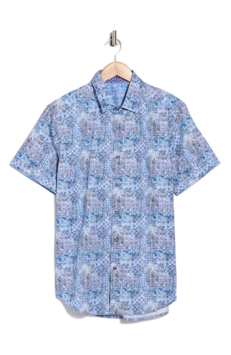 Robert Graham Short Sleeve Button Up Shirt, Main, color, Blue Multi