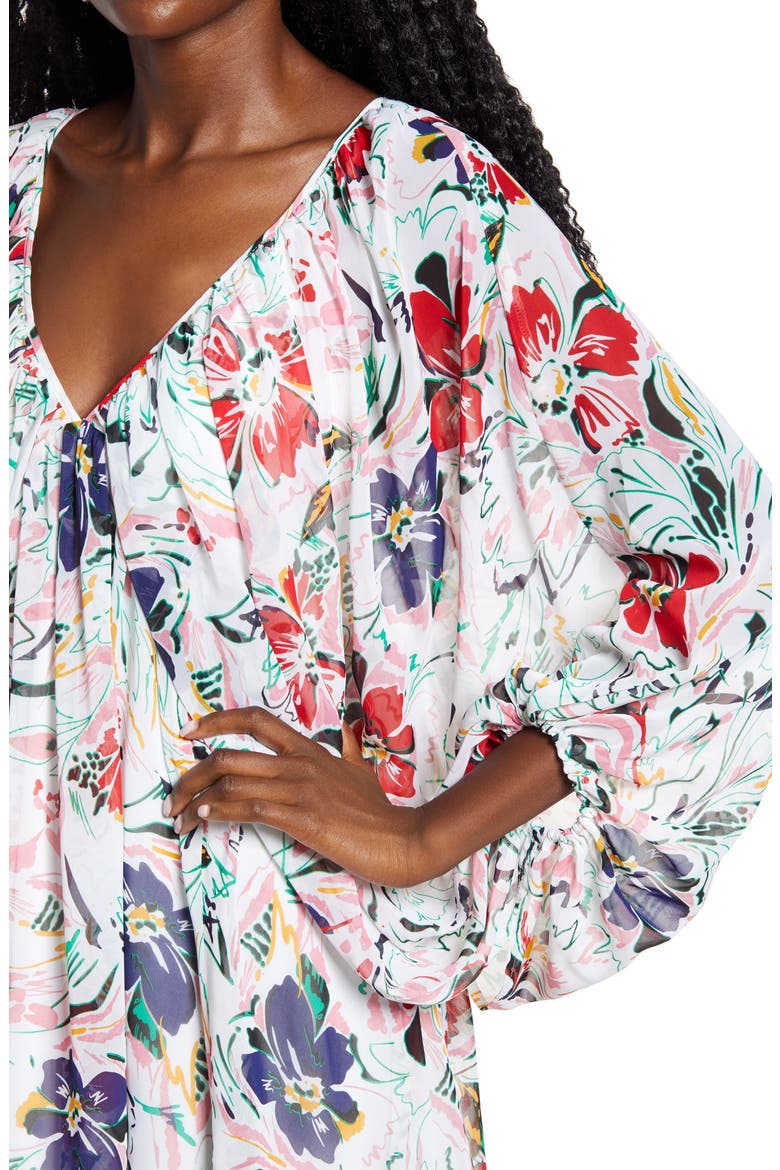 Floral Print Long Sleeve Minidress, Alternate, color, WHITE MULTI FLORAL