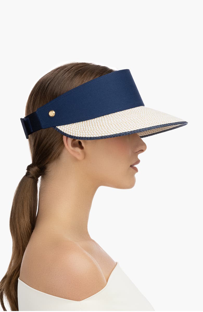 Eric Javits Squishee Straw Champ Custom Fit Visor, Alternate, color, White Mix/ Navy