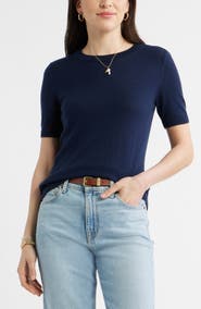 Caslon® Short Sleeve Merino Wool Blend Sweater Top