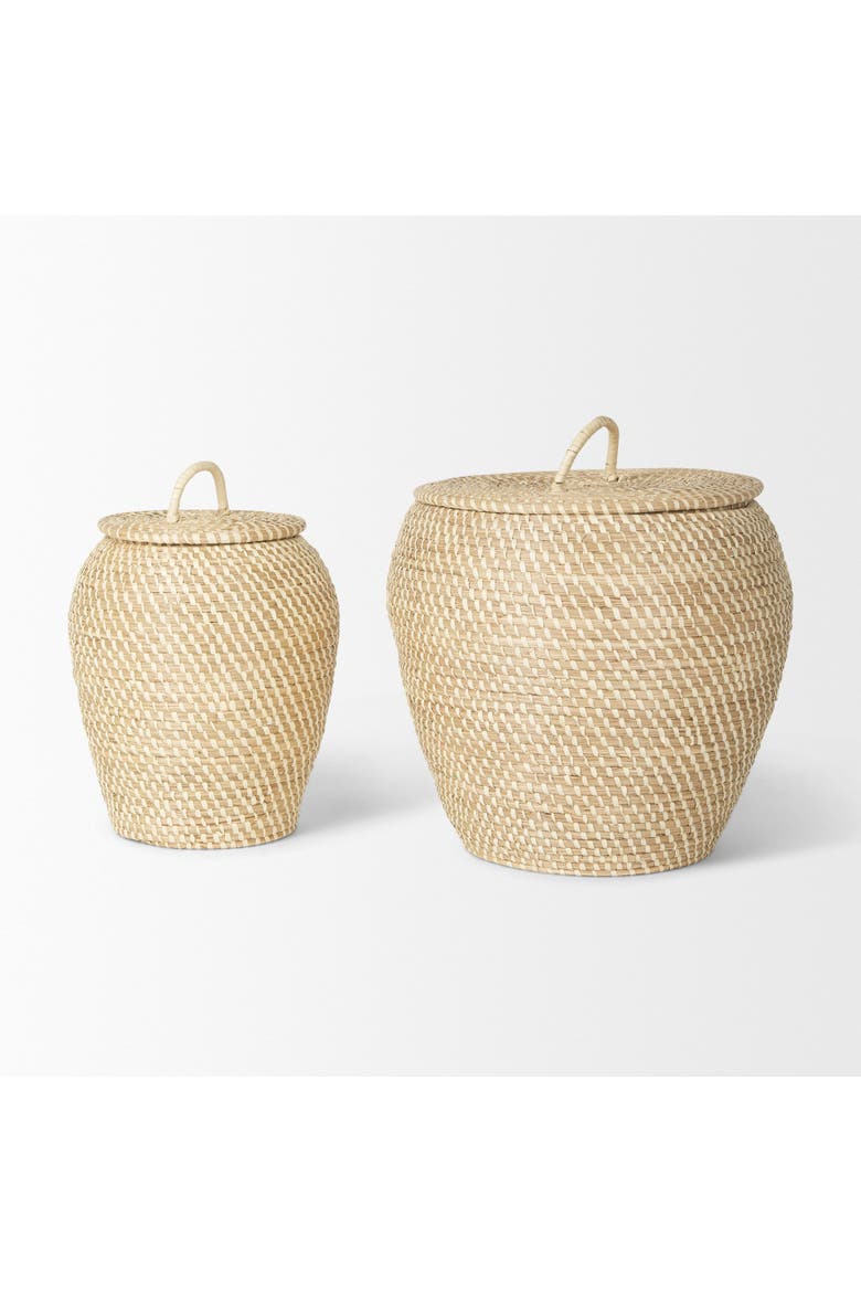 Kalopa Set of 2 Seagrass Floor Baskets with Flat Handled Lid, Alternate, color, Brown