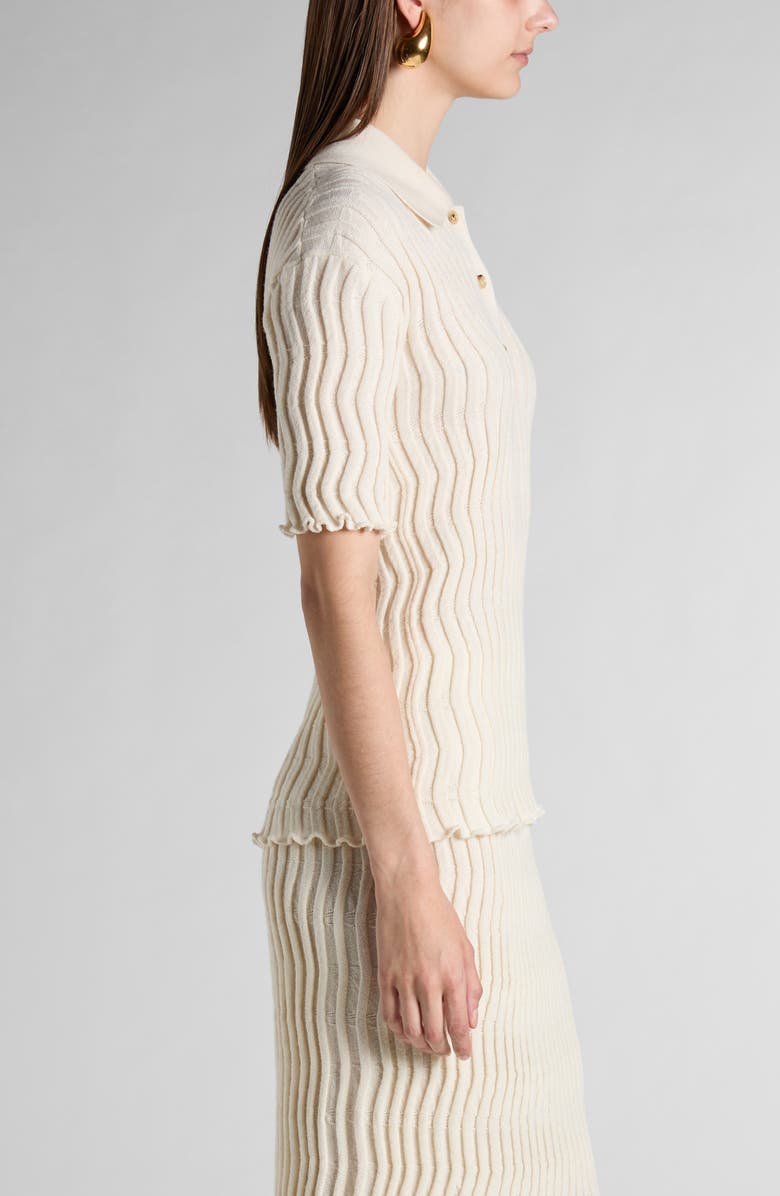 Bottega Veneta Wavy Rib Wool Polo Sweater, Alternate, color, 