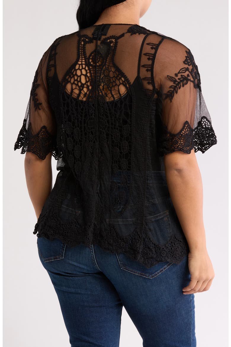 Tie Front Crochet Lace Trim Top, Alternate, color, BLACK