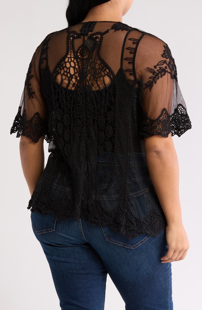Forgotten Grace Tie Front Crochet Lace Trim Top, Alternate, color, Black