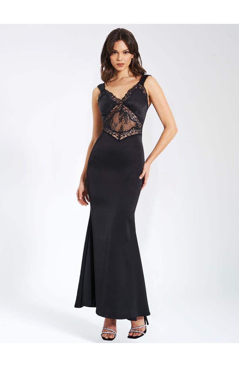 Miss Circle Camila Satin and Lace Maxi Dress, Alternate, color, Black