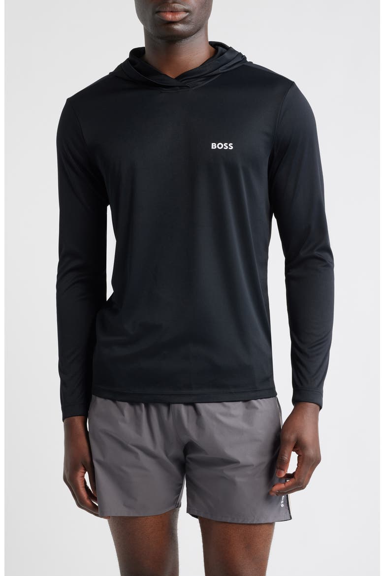 Hooded Long Sleeve Rashguard, Main, color, BLACK
