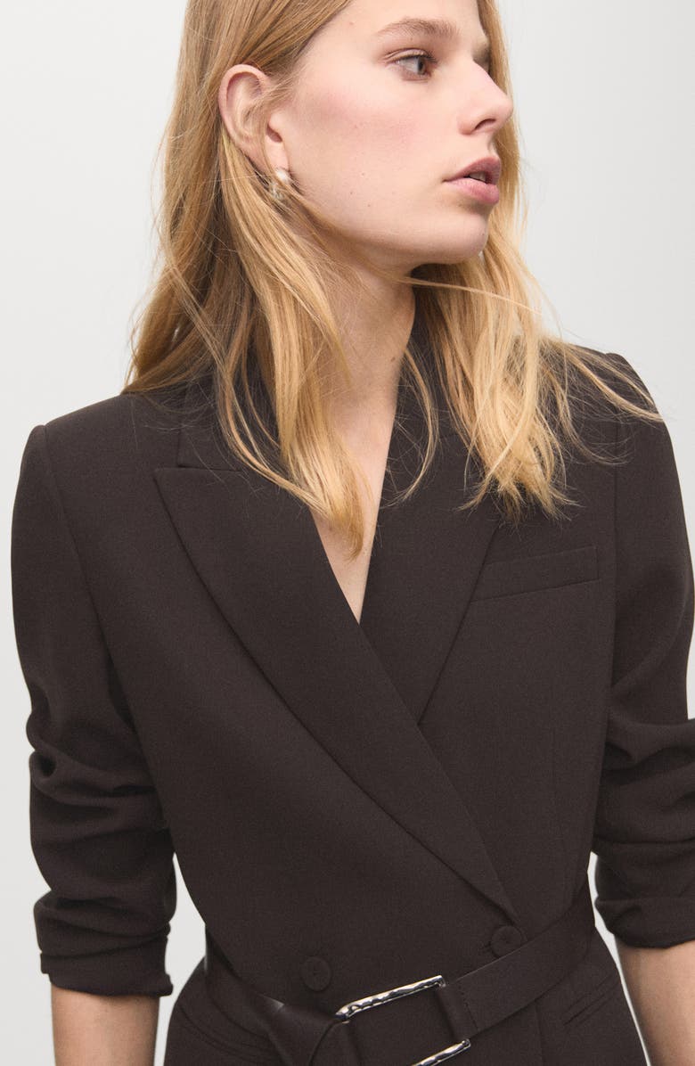 MANGO Loida Long Sleeve Double Breasted Coat Dress, Alternate, color, Chocolate