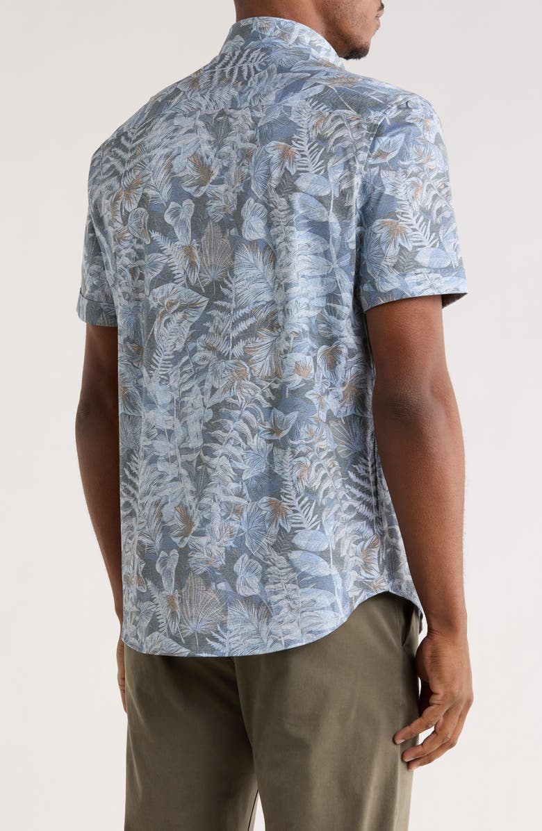 Bugatchi Short Sleeve Button-Up Shirt, Alternate, color, Dusty Blue