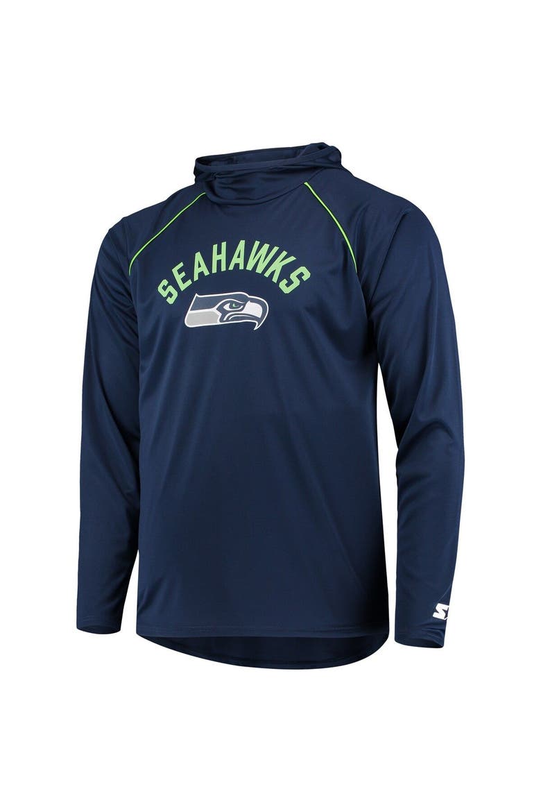Men's Starter Navy Seattle Seahawks Raglan Long Sleeve Hoodie T-Shirt, Alternate, color, Navy