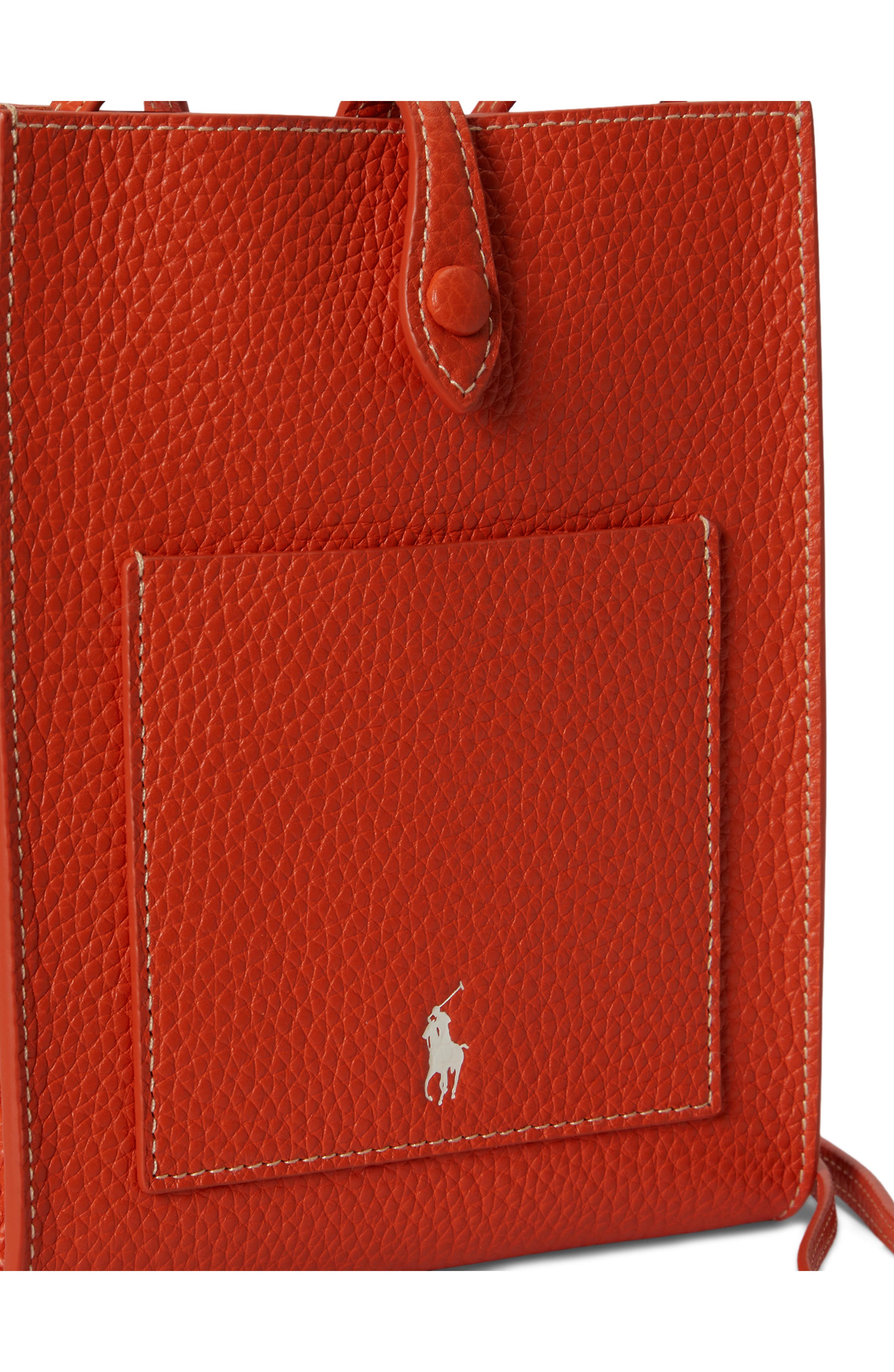 Polo Ralph Lauren Polo Play Pebble Leather Phone Crossbody Bag, Alternate, color, Sunset Orange