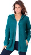 Roaman's Plus Size Waffle Knit Zip-Front Relaxed Hoodie