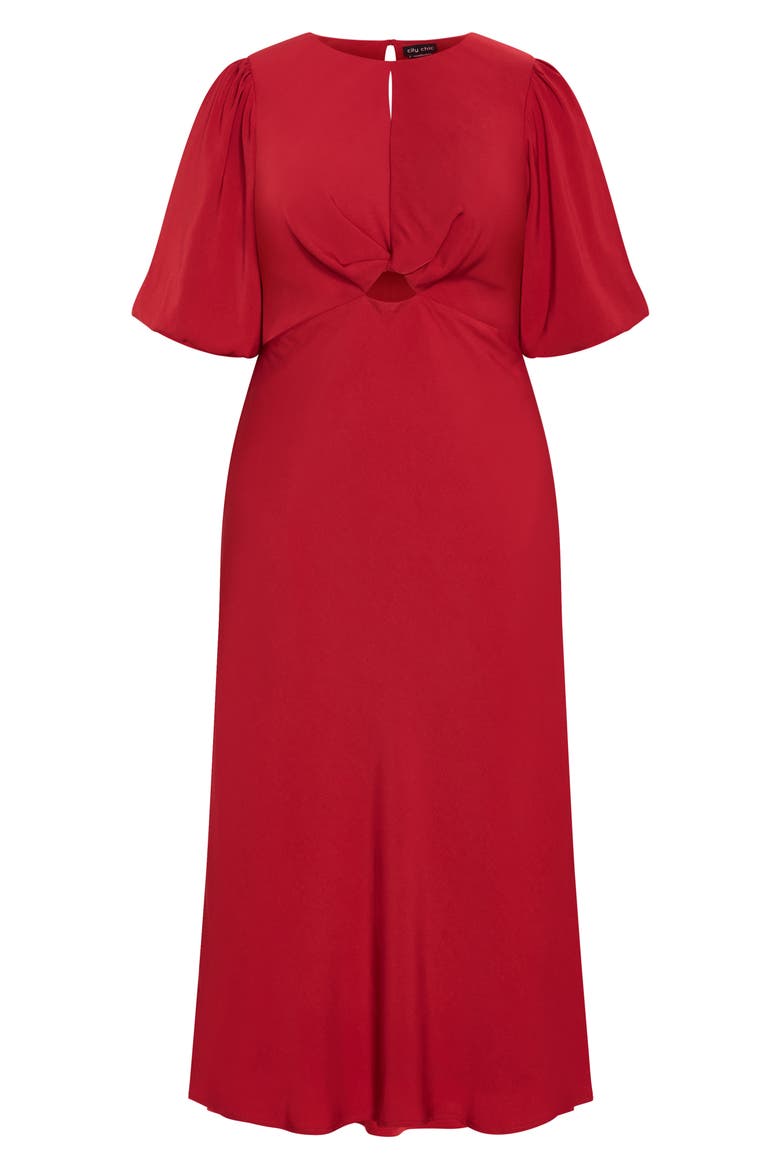 Ines Twist Front Puff Sleeve Maxi Dress, Alternate, color, CHERRY