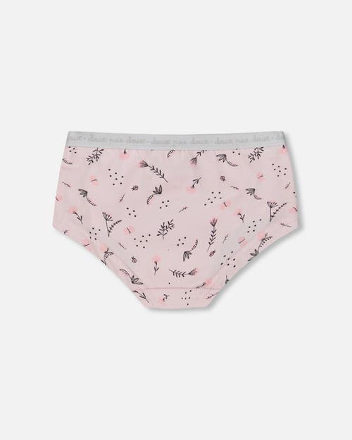 Deux Par Deux Girl's Printed Organic Cotton Boyshort Panty Small Pink Flowers On Pale Pink Backgroun In Pink Flowers On Pale Pink