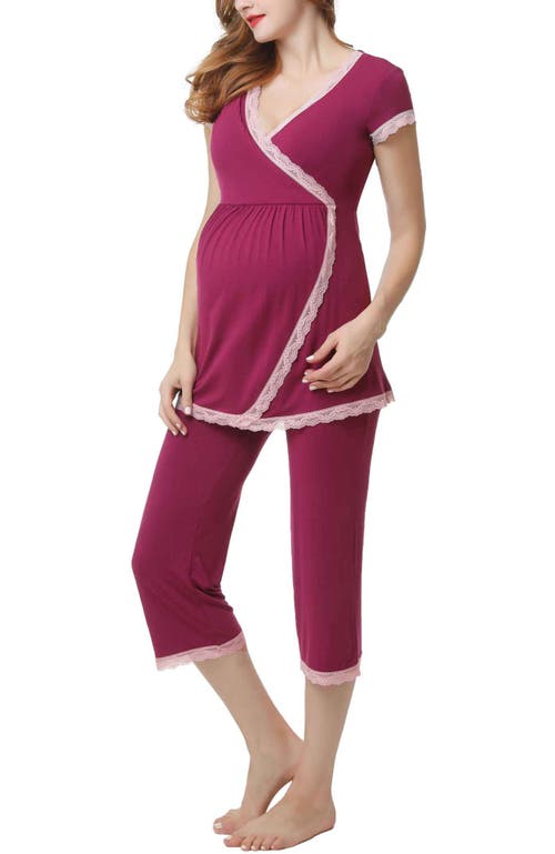 Kimi & Kai Cindy Maternity/nursing  Pajamas Set In Deep Berry
