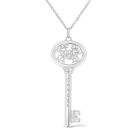 .925 Sterling Silver Diamond Accent Zodiac Key 18" Pendant Necklace