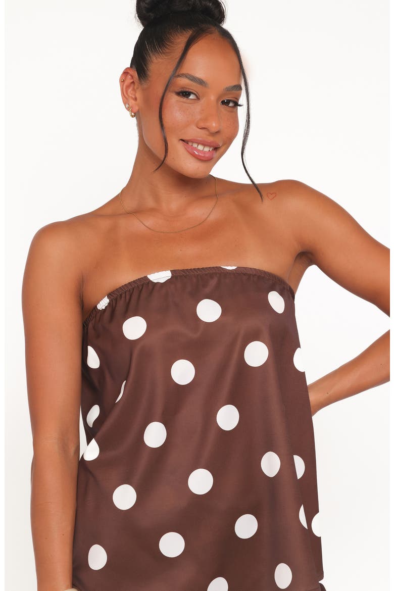 Brielle Polka Dot Strapless Top & Pants Set, Alternate, color, BROWN POLKA DOT