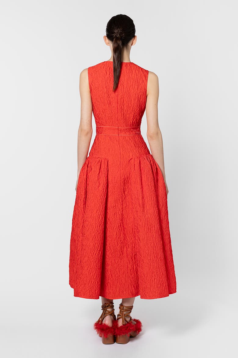 Aya Cloque Midi Dress, Alternate, color, Rouge