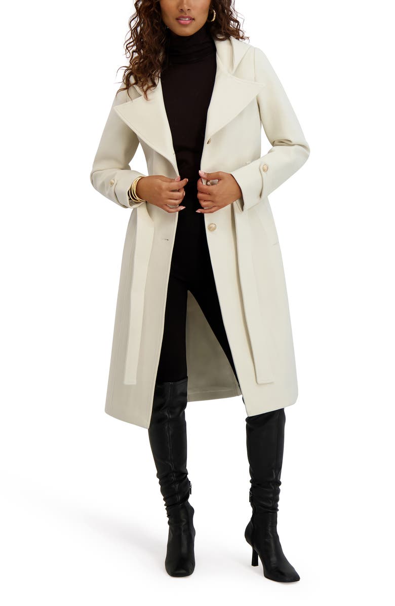 Kensie Belted Plush Trench Coat, Alternate, color, Ivory