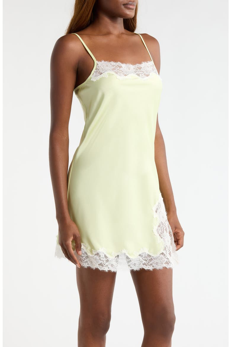 Lace Trim Satin Chemise, Alternate, color, GREEN FEATHER