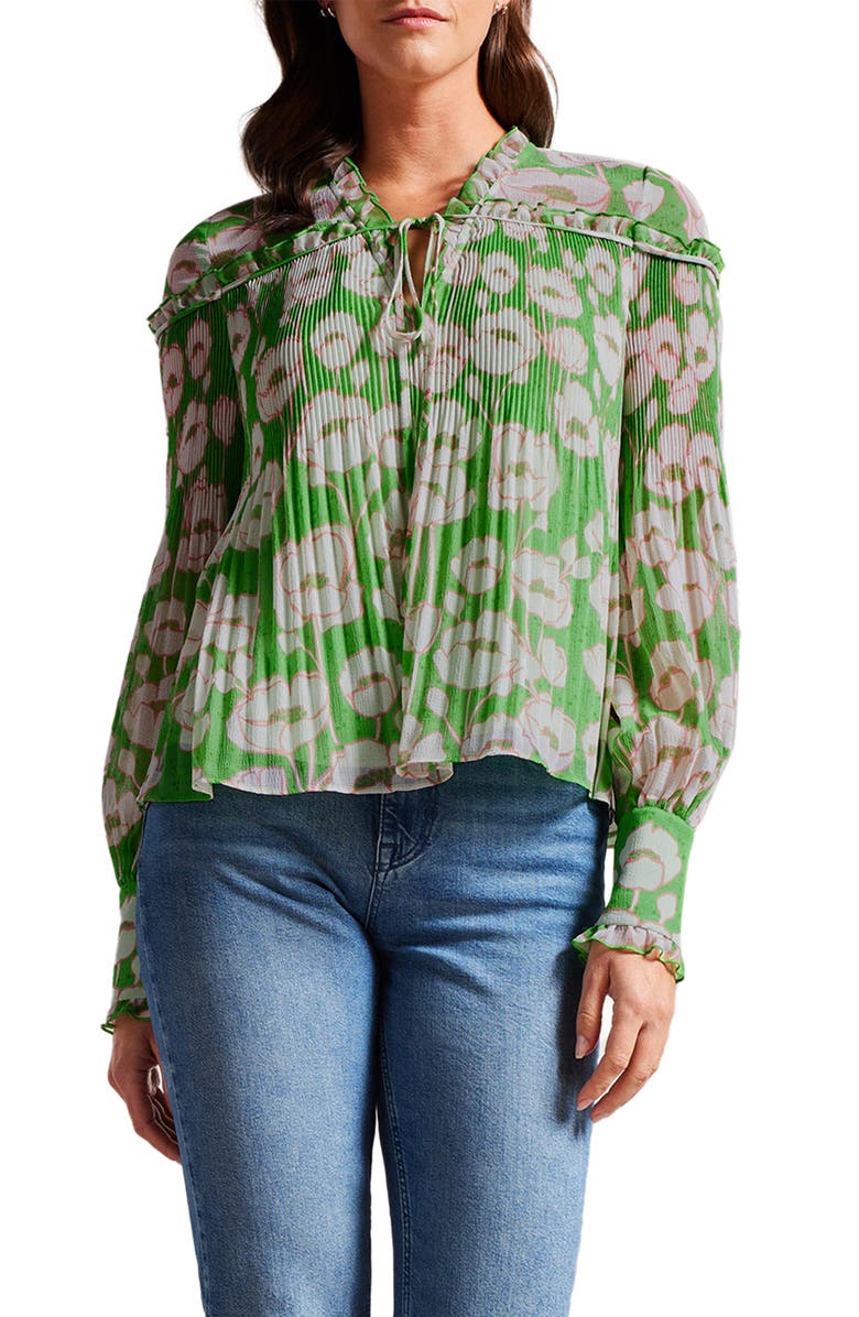 Ted Baker London Floral Micropleat Swing Top, Main, color, 