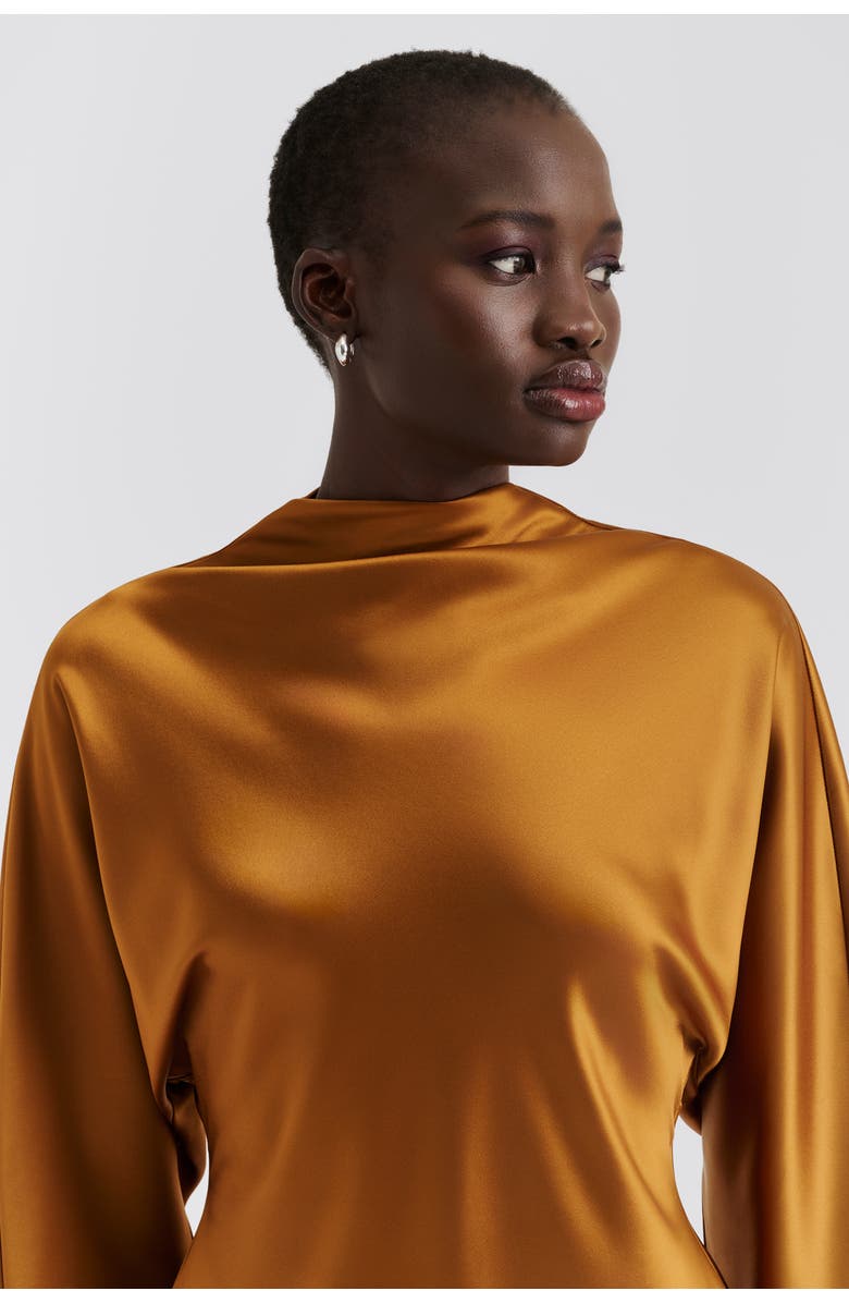 Malina Zora Barrel Sleeve Satin Blouse, Alternate, color, Amber