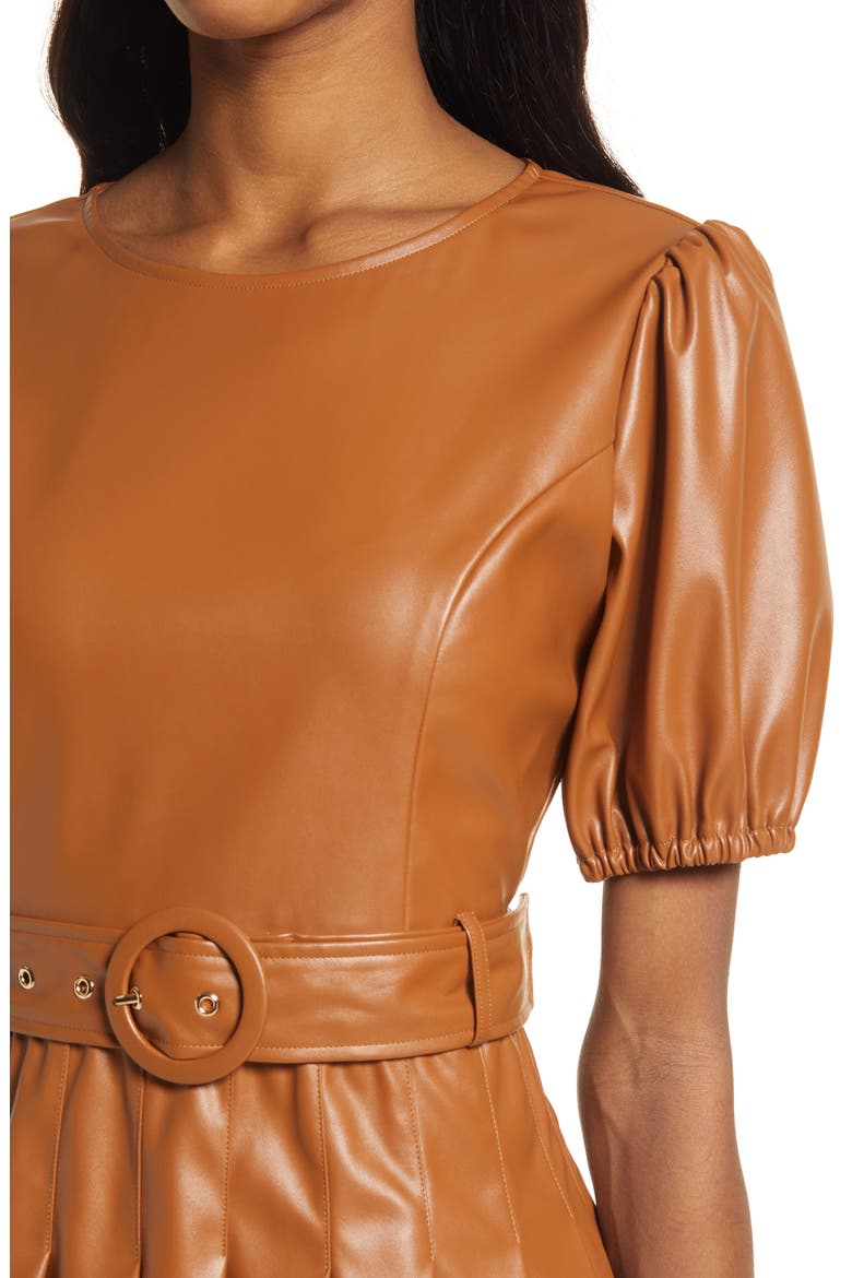 Set the Scene Faux Leather Minidress, Alternate, color, BROWN
