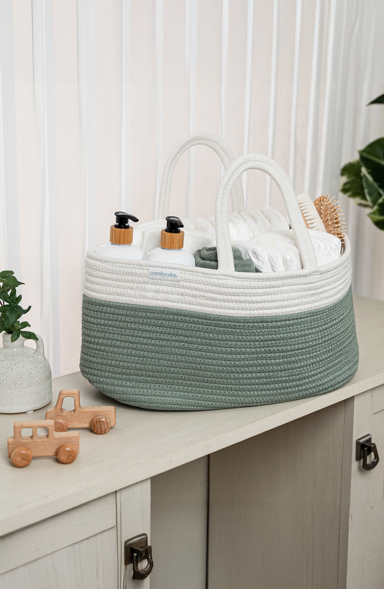 Comfy Cubs Rope Diaper Caddy, Alternate, color, Sage