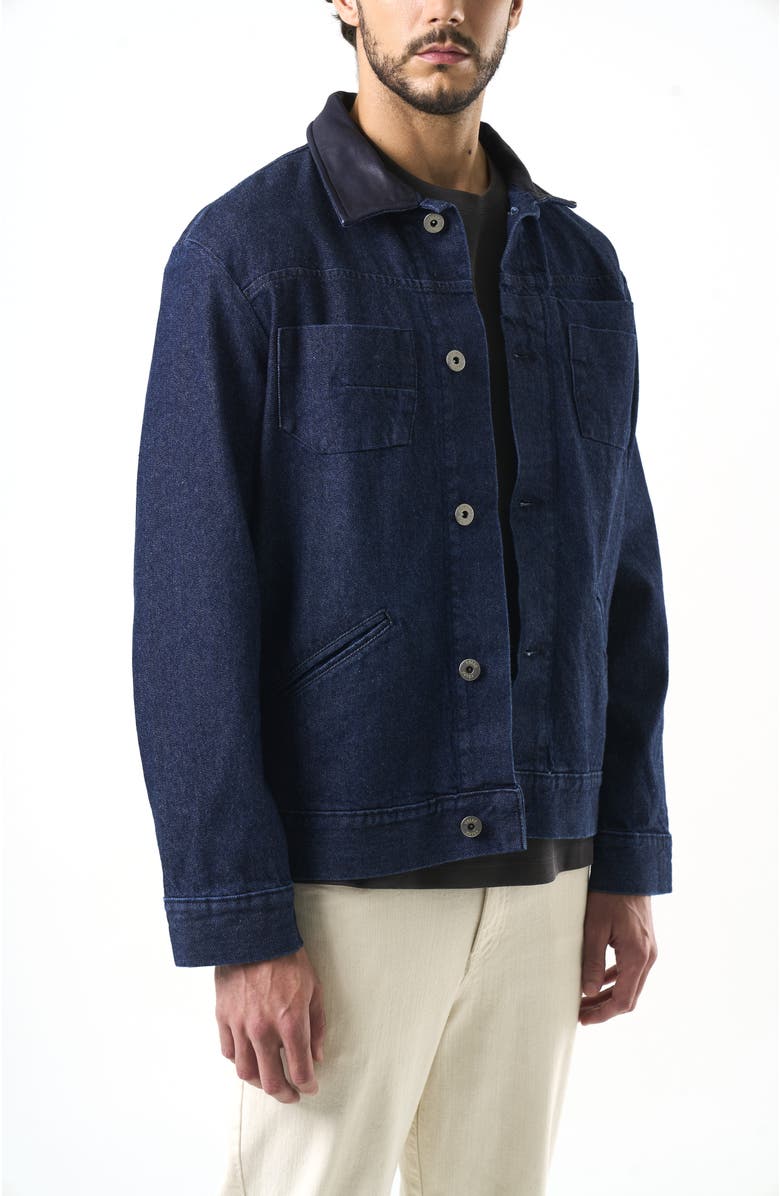 Velez Lerna Denim And Leather Trucker Jacket, Alternate, color, Blue