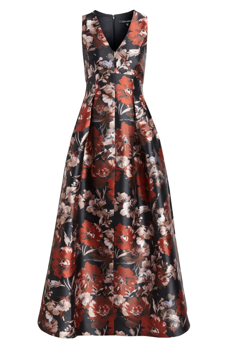 Floral Sleeveless Gown, Alternate, color, BLACK RUST