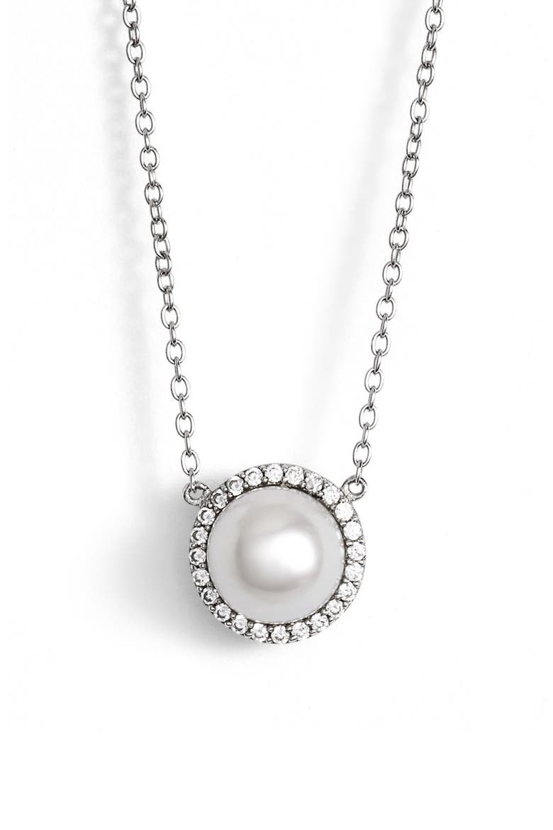 'Lassaire' Pearl Pendant Necklace, Main, color, SILVER/ CLEAR