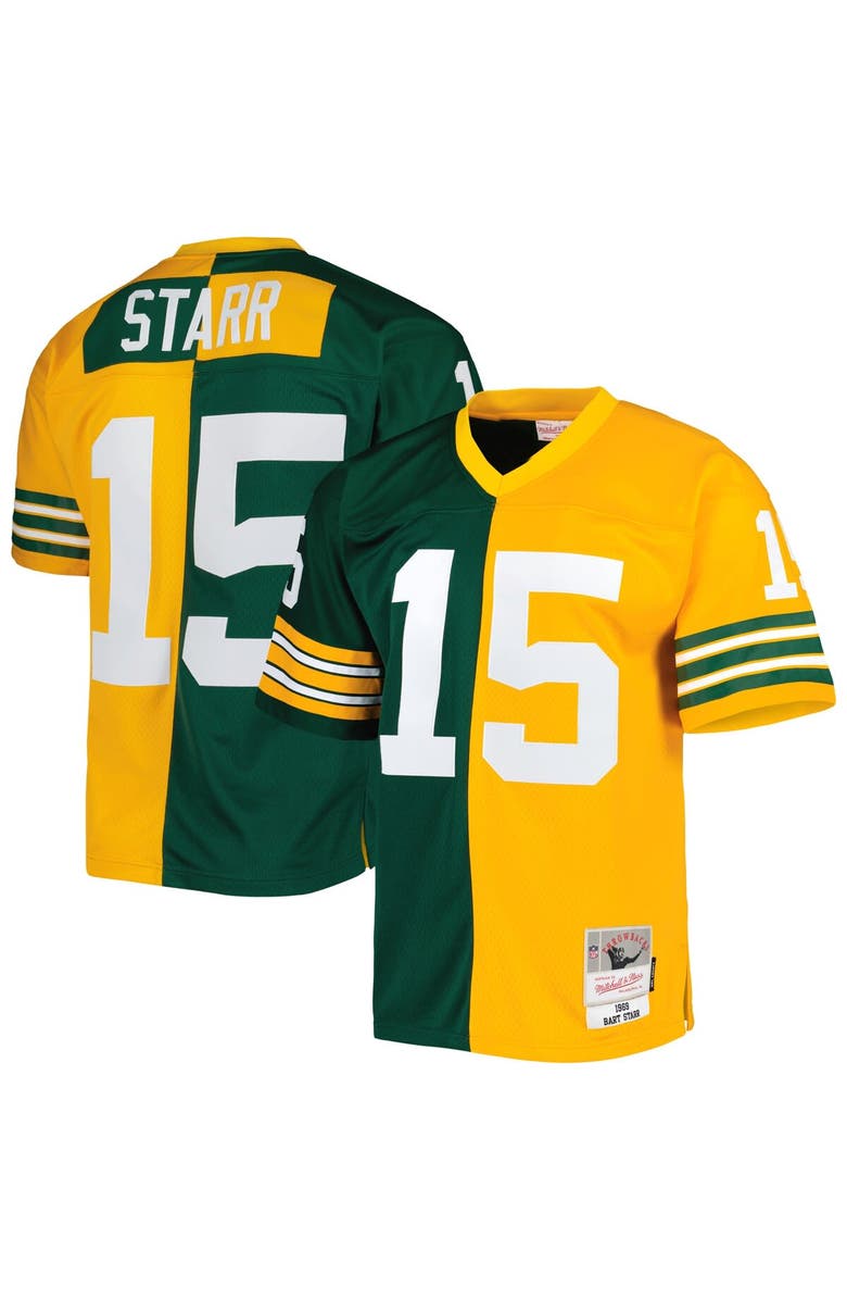 Mitchell & Ness Men's Mitchell & Ness Bart Starr Green/Gold Green Bay Packers 1969 Split Legacy Replica Jersey, Main, color, 