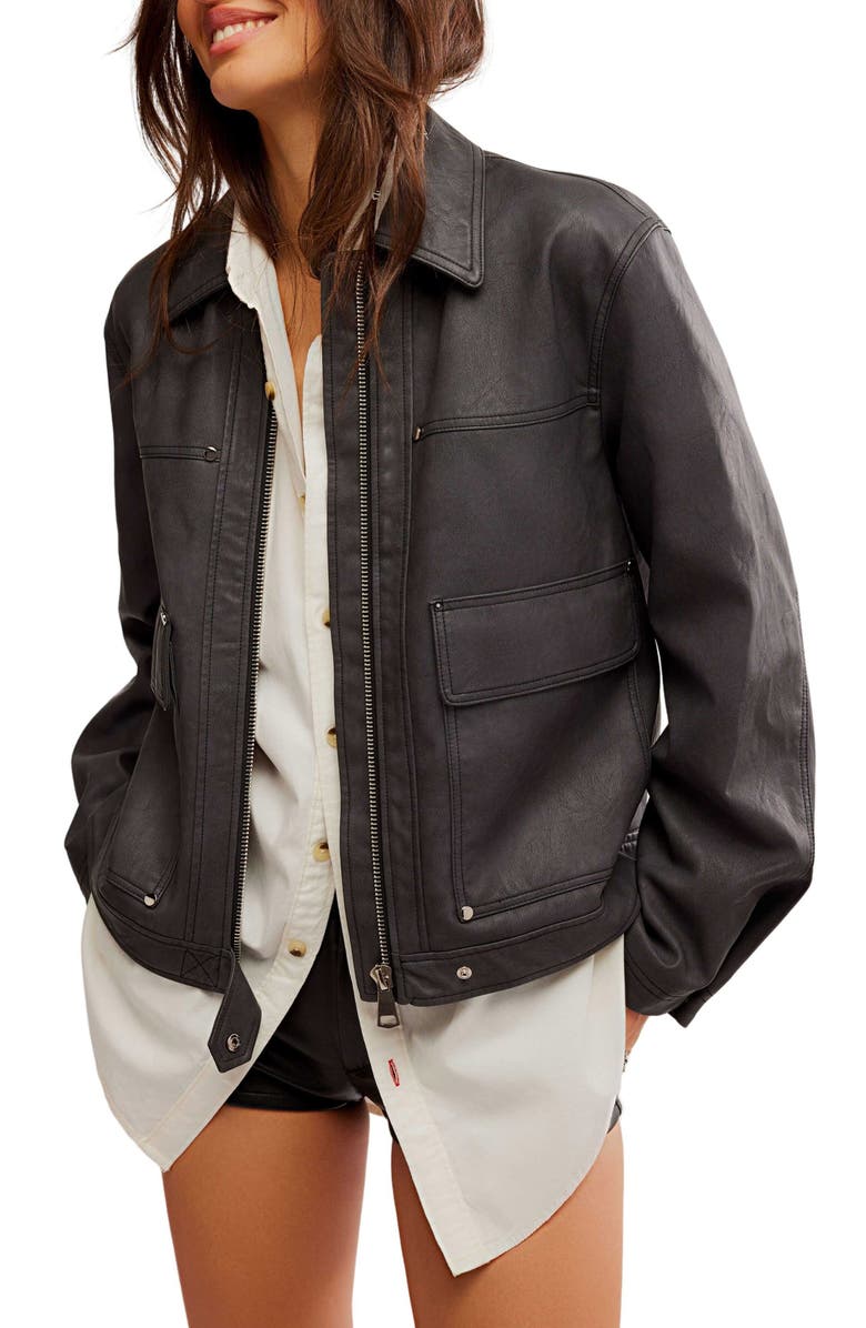 Free People Blair Faux Leather Jacket, Main, color, Charcoal Combo