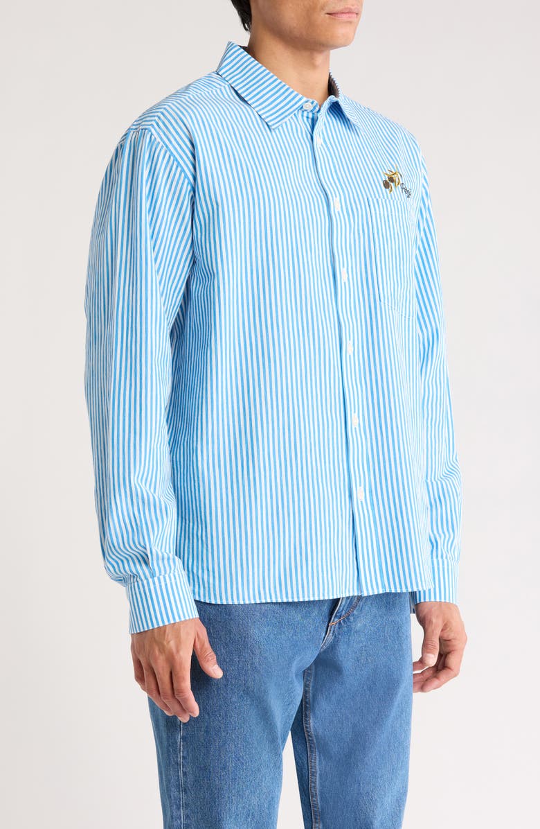Percival Olive Embroidered Pinstripe Button-Up Shirt, Alternate, color, Blue