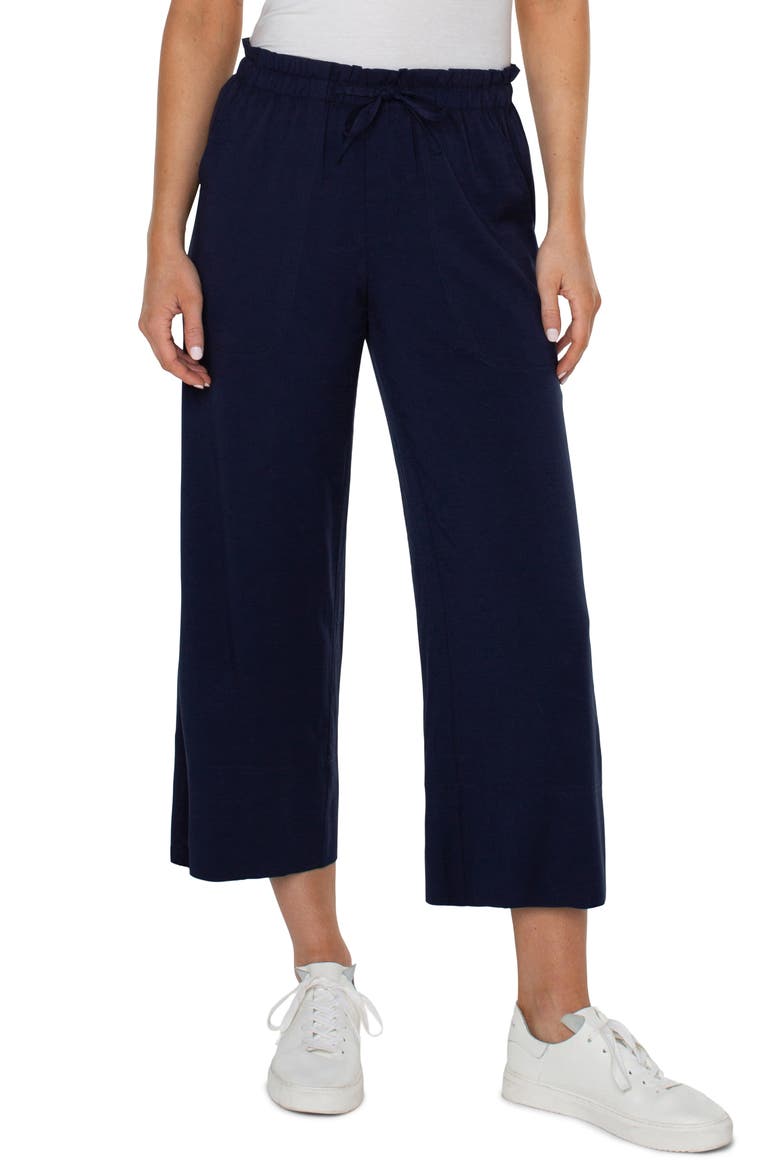 Pull-On Crop Wide Leg Pants, Alternate, color, COSMIC NAVY