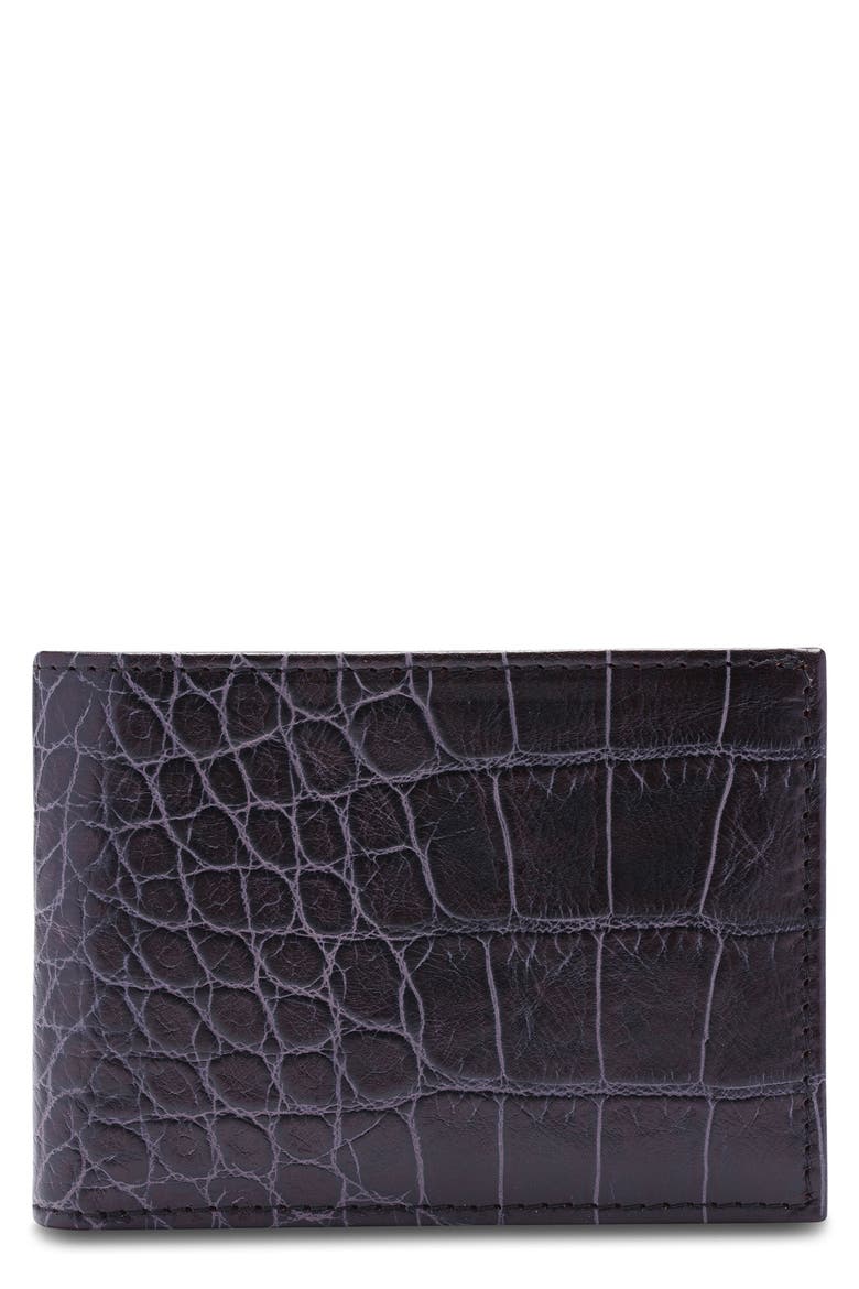 Croc Embossed Leather Small Bifold Wallet, Main, color, DARK BROWN
